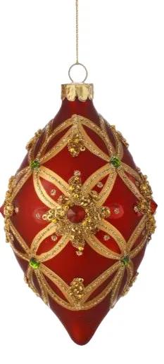 Regency Red/Gold Glass Jewel Fleur Ornament (2 Asst) 4-6" - Holiday Ornaments Merchandise