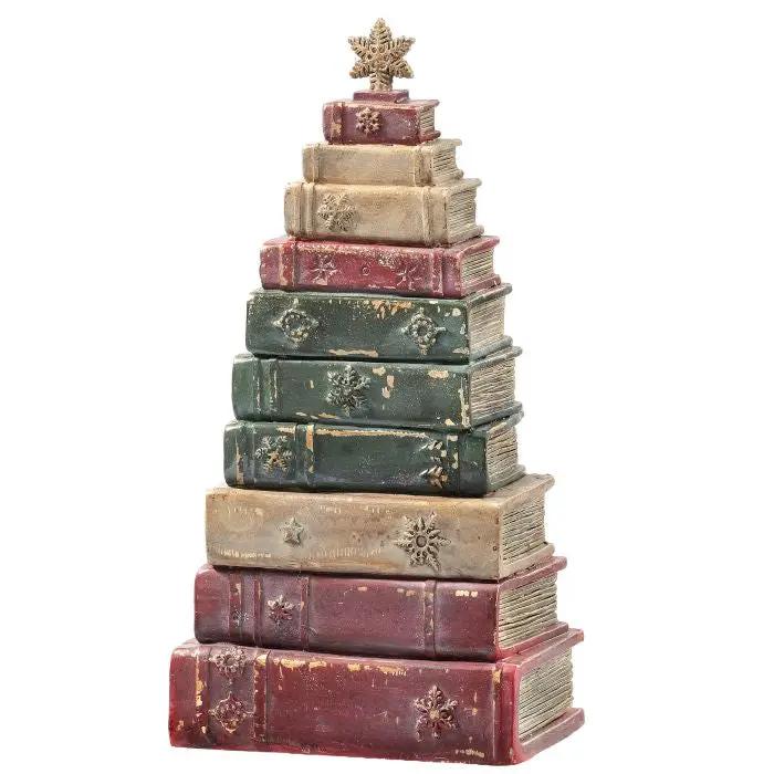 Resin Stacked Vintage Books Tree 12.5"