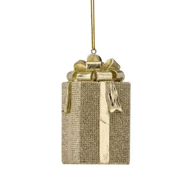 Resin Gold Diamond Glitter Package Ornament 4"