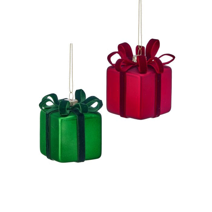 Glass Matte Velvet Package Ornament (2 Asst) 3"