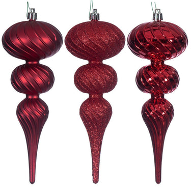 Vickerman Red Swirl Finial Ornament 6/Asst 8" - Holiday Ornaments Merchandise