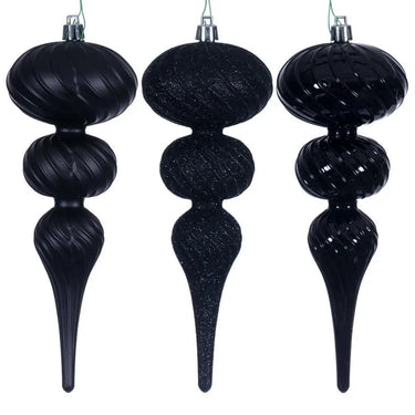 Vickerman Swirl Finial Ornament Black 8" (Bag of 6) - Holiday Ornaments Merchandise