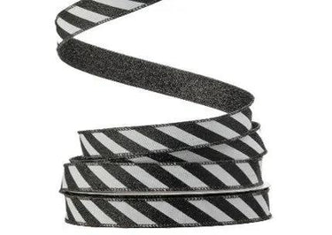 Regency Glitter Black/White Stripe Halloween Ribbon 1"X10yd - Ribbons & Trim Ribbon