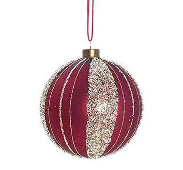A&B Red/Gold Glass Glitter Ball Ornament 3" - Holiday Ornaments Merchandise