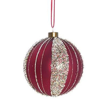 A&B Red/Gold Glass Glitter Ball Ornament 3" - Holiday Ornaments Merchandise