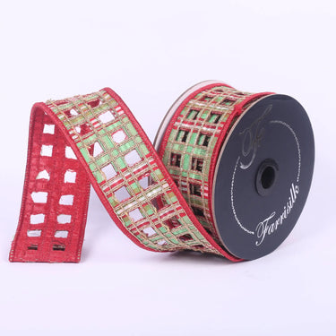 Ribbon, Red/Lime Window Plaid, 2 in x 5 yd, two ribbons on spool, by Farrisilk