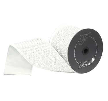 Ribbon: White Glamour Glitz Sequin Trim, 4in x 5yd, by Farrisilk on a spool