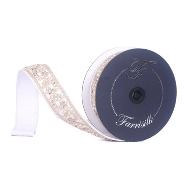 Ivory Cecilia Pearl Ribbon with beaded trim, 1.5in x 5yd, Farrisilk