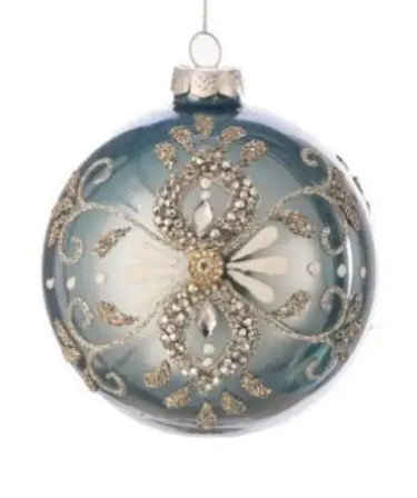 Regency Blue/Gold Jewel Glass Ornament (2 Asst) 4-6" - Holiday Ornaments Merchandise