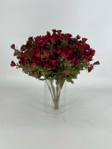 GSC Mum Bush Burgundy 15.5" - Artificial Flora Hanging Basket & Porch Pots