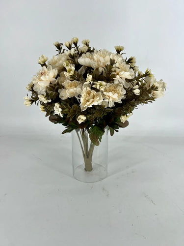 GSC Mum Bush Cream 15.5" - Artificial Flora Hanging Basket & Porch Pots