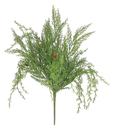 Wisper Cedar Bush with Tiny Pine Cone, Select silk plant, green, 23 inches