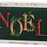 Embellished wood Noel block on green fabric with beaded NOEL letters in a distressed white frame; Special T.