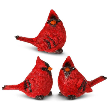 Cardinal figurine set, Raz brand, three red cardinals, 3.25 inches tall