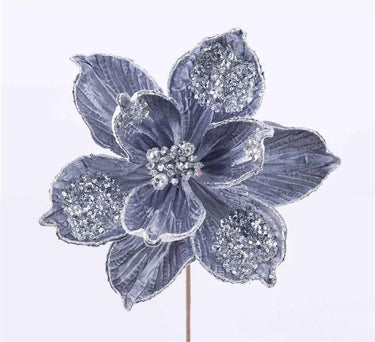Select Velvet Magnolia Spray Grey/Silver 21" - Artificial Flowering Plants Silk