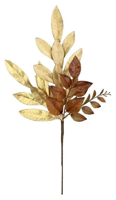 Select Laurel Leaf Ruscus Leaf Pick, silk leaves in gold and brown, 16in decorative foliage.