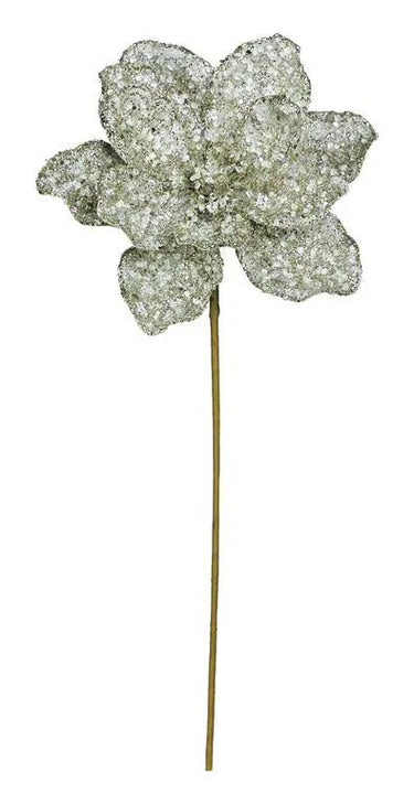 Beaded sequin magnolia stem silk platinum Select 20-inch
