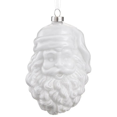 Glass Santa ornament, antique cream finish, 5-inch size.