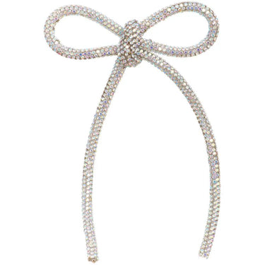 Bow ornament, silver rhinestone, Allstate merchandise, 3.5W x 5L