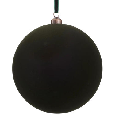 Green Flocked Ball Ornament, 8-inch, copper cap and green ribbon