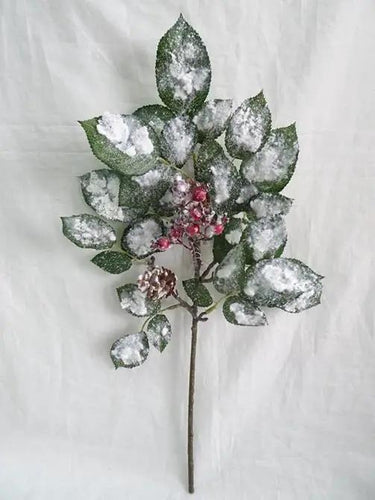 Select Snowy Berry Spray w/ Cones Green/White 21.65" - Artificial Non-Flowering Plants Silk