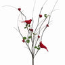 Silk twig red berry and cardinal branch with green leaves, 37 inches