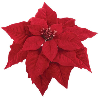 Velvet Poinsettia with Clip, 10in silk red poinsettia by Allstate