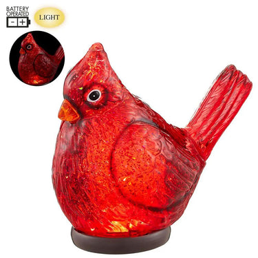 Light Up Cardinal Figurine, battery-operated red LED-lit plastic sculpture, 7 inches.