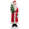 Santa figurine in a red coat with white fur trim, holding a Christmas tree and lantern, 20 inches tall.