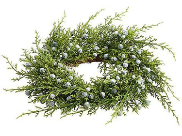 Plastic juniper berry candle ring, 3 inch, Allstate, green with frosted blue berries