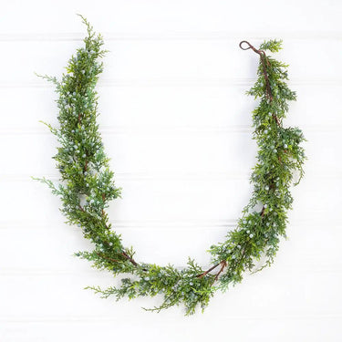 Plastic juniper berry garland, silk, 4 ft, green with blue-gray berries