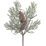 Frosted Pine Spray with Pinecone, 13-inch silk branch in green and brown