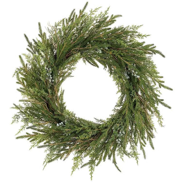 Juniper/Cypress Silk Wreath, 24-inch, green foliage, Allstate.
