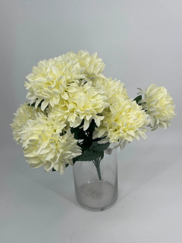Fortune Ball Mum Bush Cream - Artificial Flowering Plants Silk