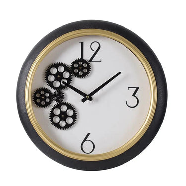 A&B Black And White Gear Clock 15.5"D - Wall Clocks Merchandise