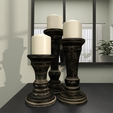 Deco Marché Black Mango Wood Candle Holder Medium 8" - Candle Holders Merchandise