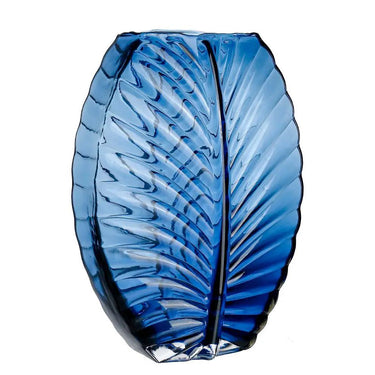 Diamond Star Blue Glass Leaf Vase 11.8"H - Vases Merchandise