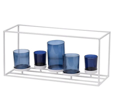 A&B Blue Metal/Glass 5-Votive Candle Holder 16.5" x 7.5" - Candle Holders Merchandise