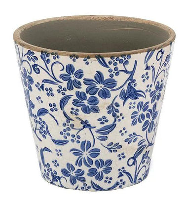 A&B Blue-White Ceramic Floral Motif Planter (2 Sizes) 5-7" - Planters Merchandise