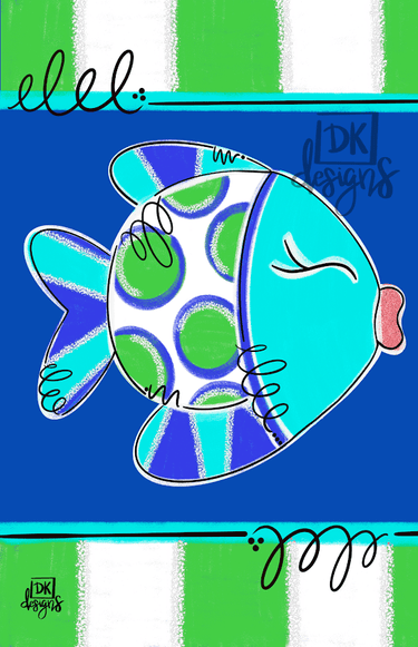 DK Designs Blue/Green Fish Garden Glam Flag - Decor Merchandise