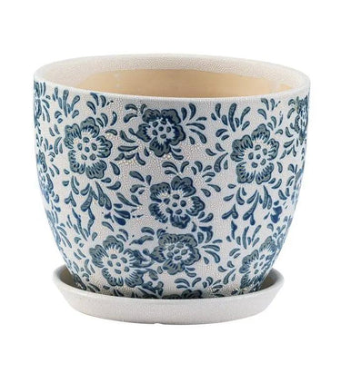 Napco Blue/White Cornflower Planter with Saucer Large 6.75"H - Planters Merchandise