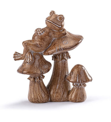 Brown Frog on Mushrooms Figurine 6.25" x 7"H - Evergreen Home and Floral
