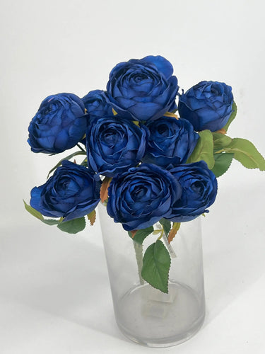 Le Fleur Cabbage Rose Bush Blue 19" - Uncategorized Silk