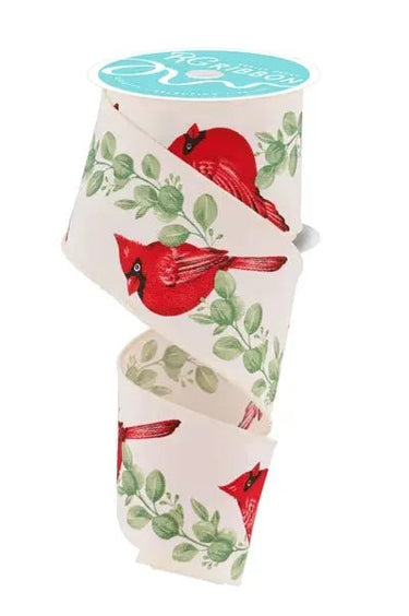 Cardinal with Eucalyptus Ribbon 2.5" x 100 Ft - Evergreen Home and Floral