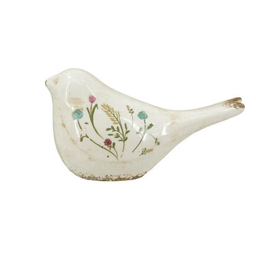 A&B Ceramic Floral Print Bird Figurine 8" x 4.5" - Figurines Merchandise