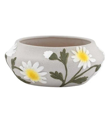 Napco Ceramic Gray-White Daisy Bowl 2.5"H x 5"D - Decorative Bowls Merchandise