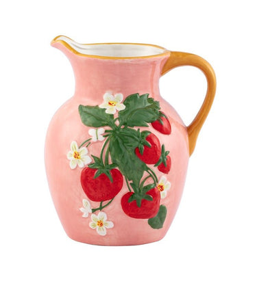 Napco Ceramic Strawberry/Flower Pitcher 8" x 7.25" - Vases Merchandise