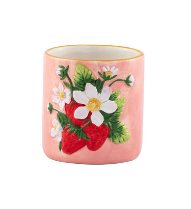 Napco Ceramic Strawberry/Flower Planter 3.25"W x 3.75"H - Planters Merchandise