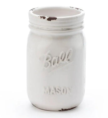 Napco Ceramic White Mason Jar Small 5"H - Decorative Jars Merchandise