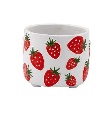 Napco Ceramic White Pot with Strawberries 3.75"W x 3.25"H - Vases Merchandise